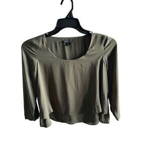 Metaphor Womens Olive Green Layered Scoop Neck 3/4 Sleeve Blouse Top Size Small